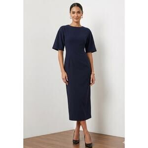 Mantu SS Midi Dress in Navy Blue FR 38 US 2
